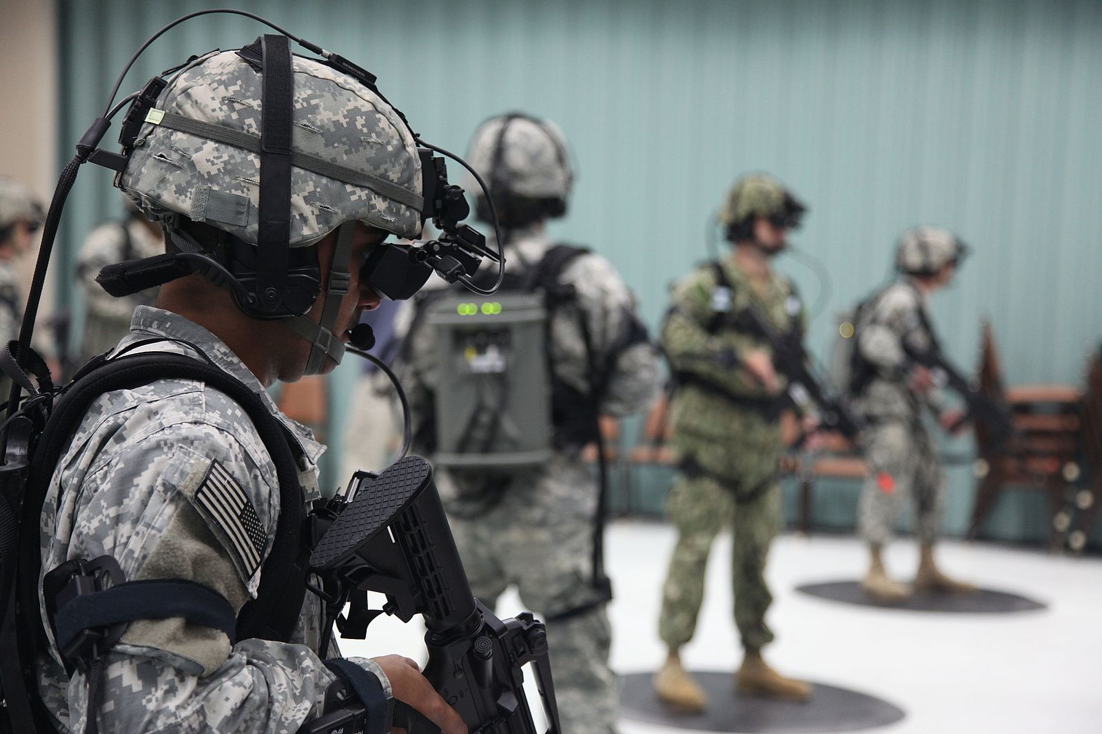 combat troop in gear with VR headsets